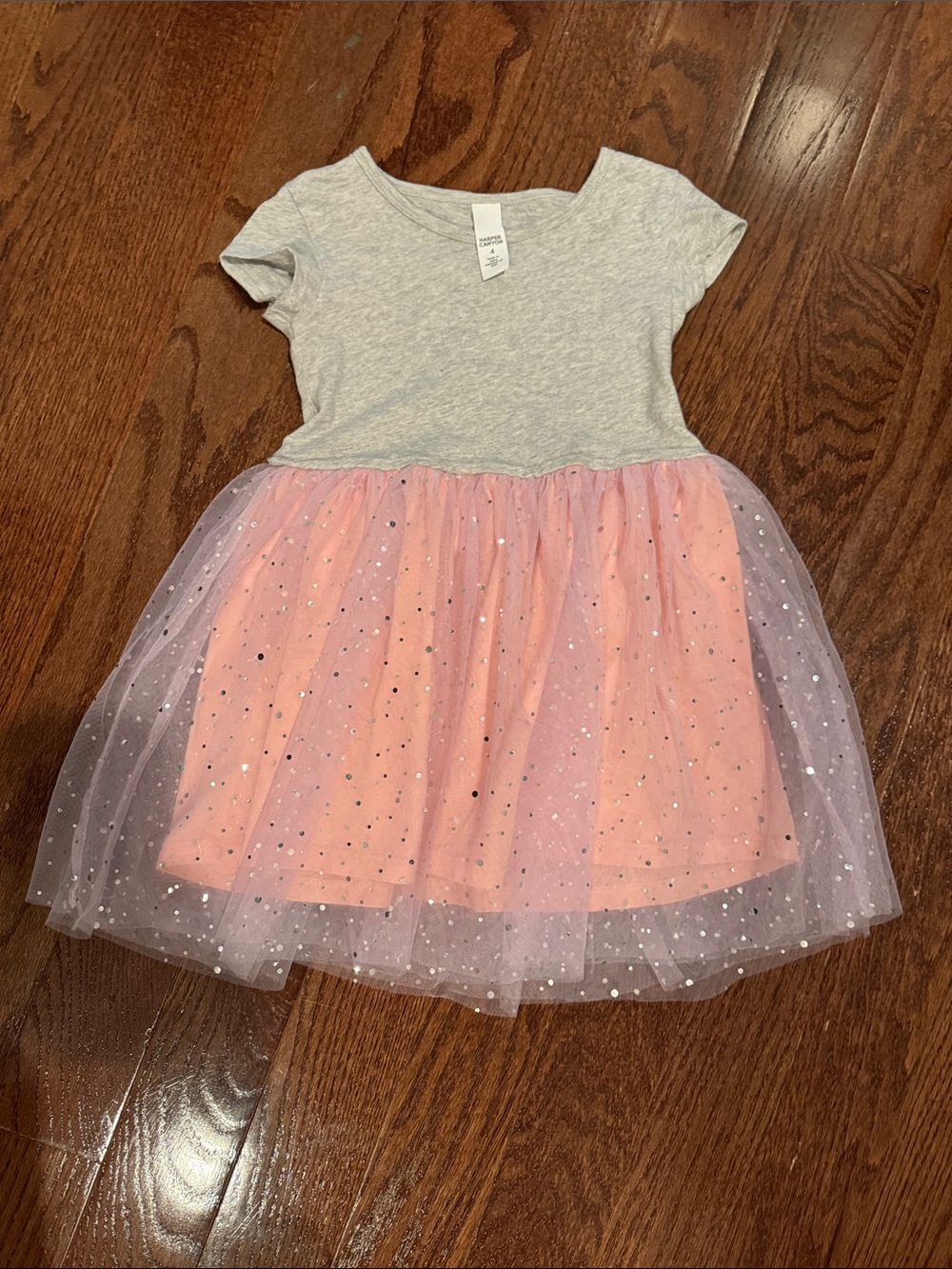 Harper Canyon Gray Top with Pink Sparkle Tulle Skirt Dress